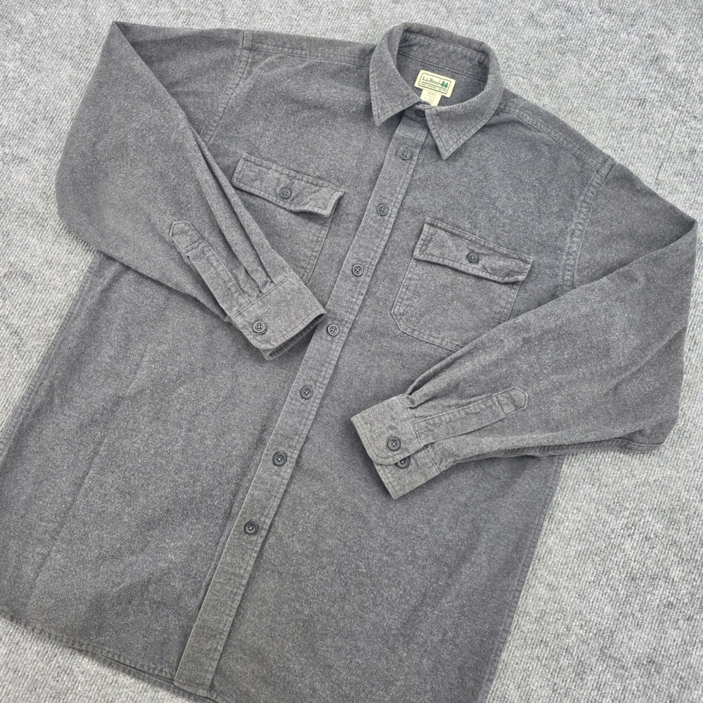 LL Bean Mens Large Tall Chamois Cloth Shirt Gray Cotton Long Sleeve Button Down
